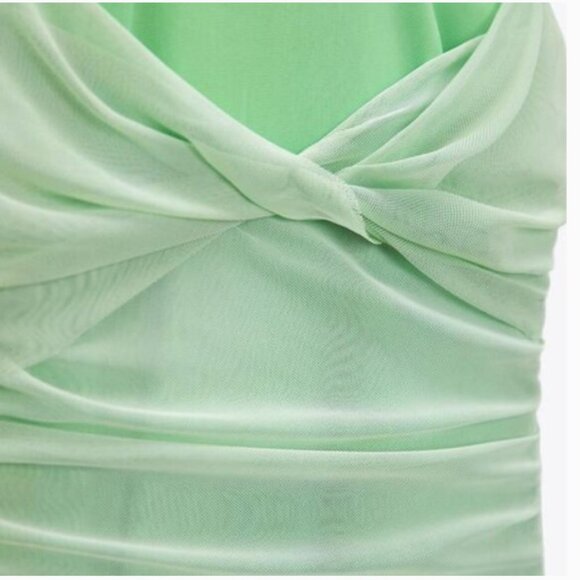 NEW ZARA Tulle/ Chiffon Ruched Mini Dress in Green, Size M - Picture 7 of 15